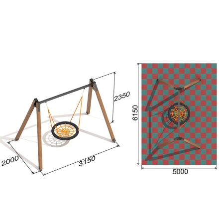 Качели Гнездо AW ДГ1 одинарные на деревянных стойках для детской площадки, фото 2