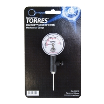 Манометр механический &quot;TORRES&quot;, арт. SS5013, игла в компл., шкала в bar и psi, черный