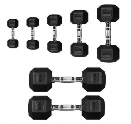 Гантель PERFORM BETTER Rubber Encased Hex Dumbbells 22.5 кг, фото 1
