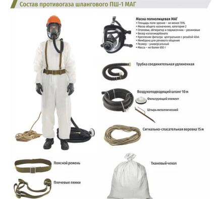 Шланговый бесприводный противогаз ДОТ ПШ-1 МАГ 102-511-0002, фото 5