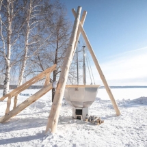Сибирский банный чан "Добрыня Никитич" на бревнах + печь (нерж. сталь) 1850 мм Сибирский банный чан "Добрыня Никитич" на бревнах + печь (нерж. сталь) 1850 мм