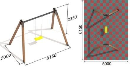 Качели AW Д2.1 одинарные на деревянных стойках для детской площадки, фото 2