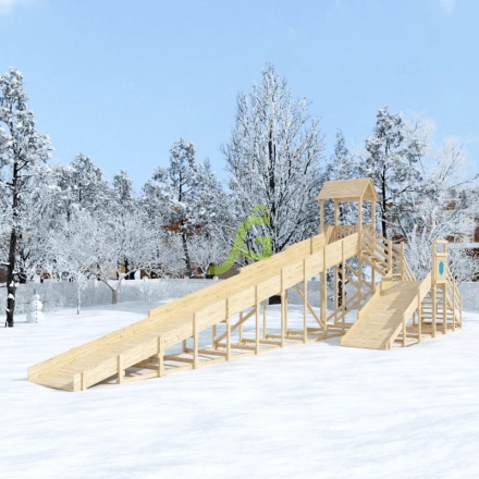Зимняя деревянная горка "IgraGrad Snow Fox 12 м" с двумя скатами, без окраски, фото 5