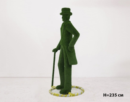 Топиари Джентльмен во фраке и цилиндре с тростью, h=180 см - газон Eco, фото 5