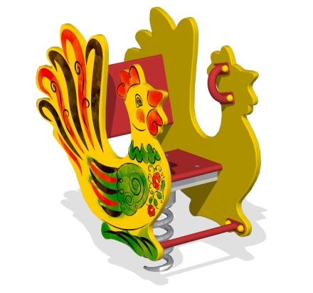 Качалка на пружине Петушок с росписью Федосеевская игрушка КБ-08.1 для игровой площадки, фото 1