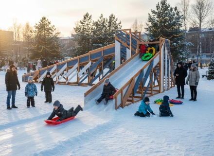 Зимняя деревянная горка "IgraGrad Snow Fox 12 м" с двумя скатами мод.524, фото 4