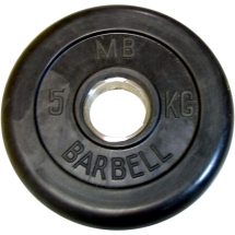 Диск обрезиненный черный MB Barbell d-51mm 5кг Диск обрезиненный черный MB Barbell d-51mm 5кг