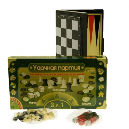 Набор игр 3 в 1 Удачная партия, шашки-шахматы-нарды, большой 25см, фото 1